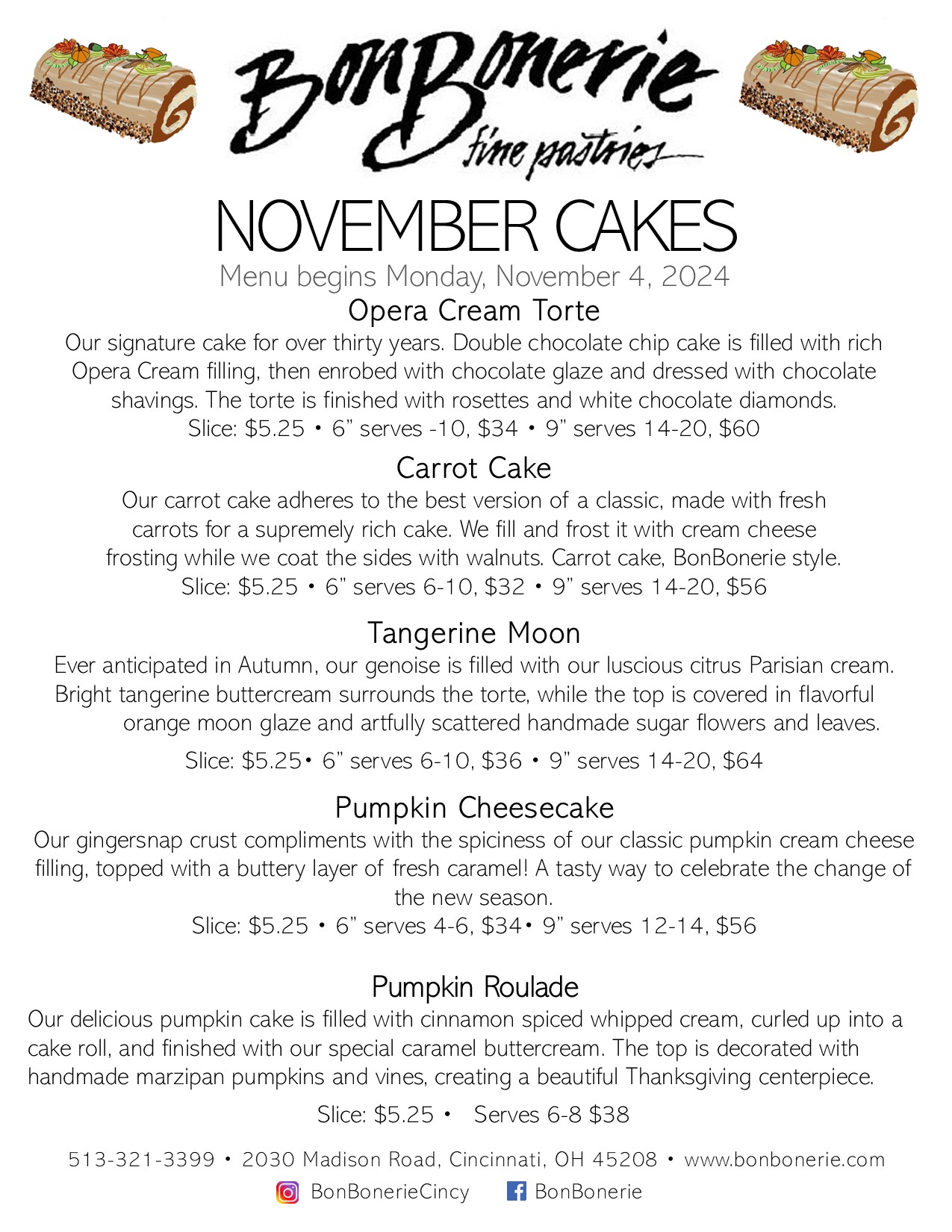 November cake menu 2020